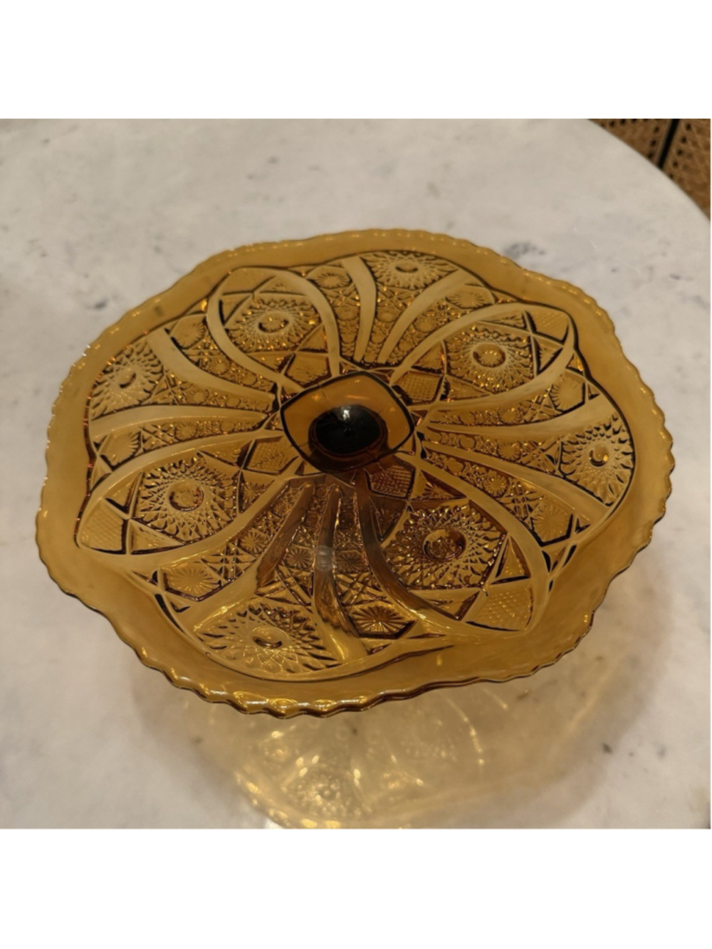 ￼ Imperial Glass Fashion #402 Amber 10.25” Pedestal Cake Stand Compote Vintage